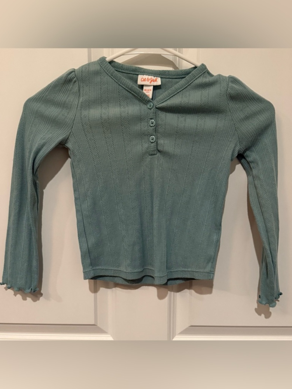 Cat & Jack Kids's Sage Green Ribbed With Scallop Long Sleeve Top